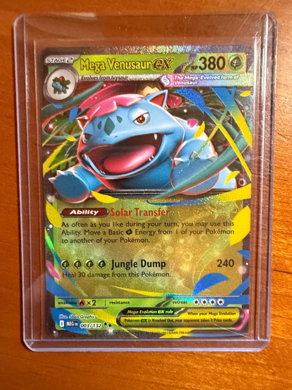 Pokemon Mega Venusaur GX Holographic Card - Green Blue Pink Yellow
